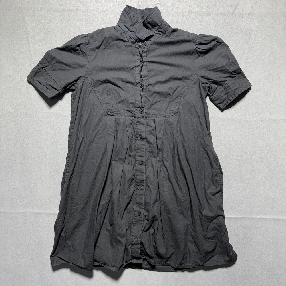 Urban Outfitters Gray Cotton Puff Sleeve Button Down Mini Shirt Dress Size M